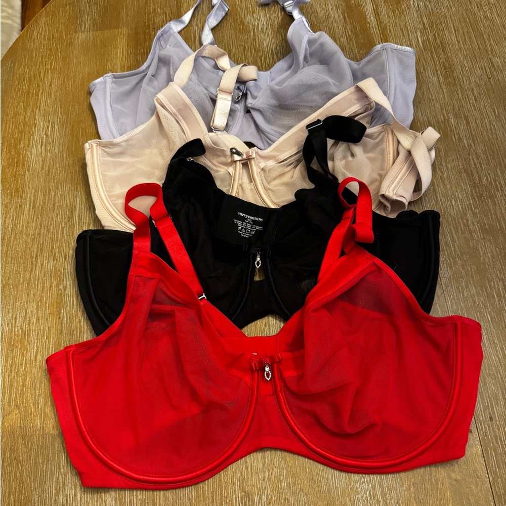 Curvy Couture Black, Beige, purple and Red Bra Set